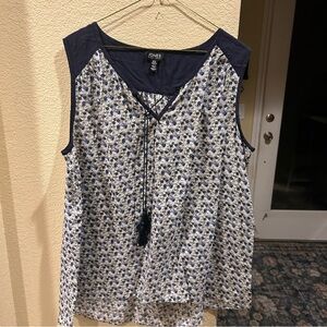 Jones New York Navy and White Patterned Blouse
